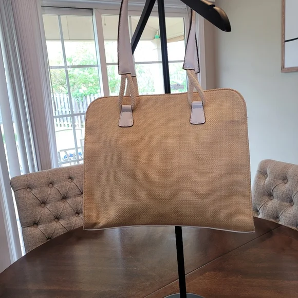 Woven Y2K Beige Tote with Pink Floral Embroidery by Relativity. - Picture 7 of 9